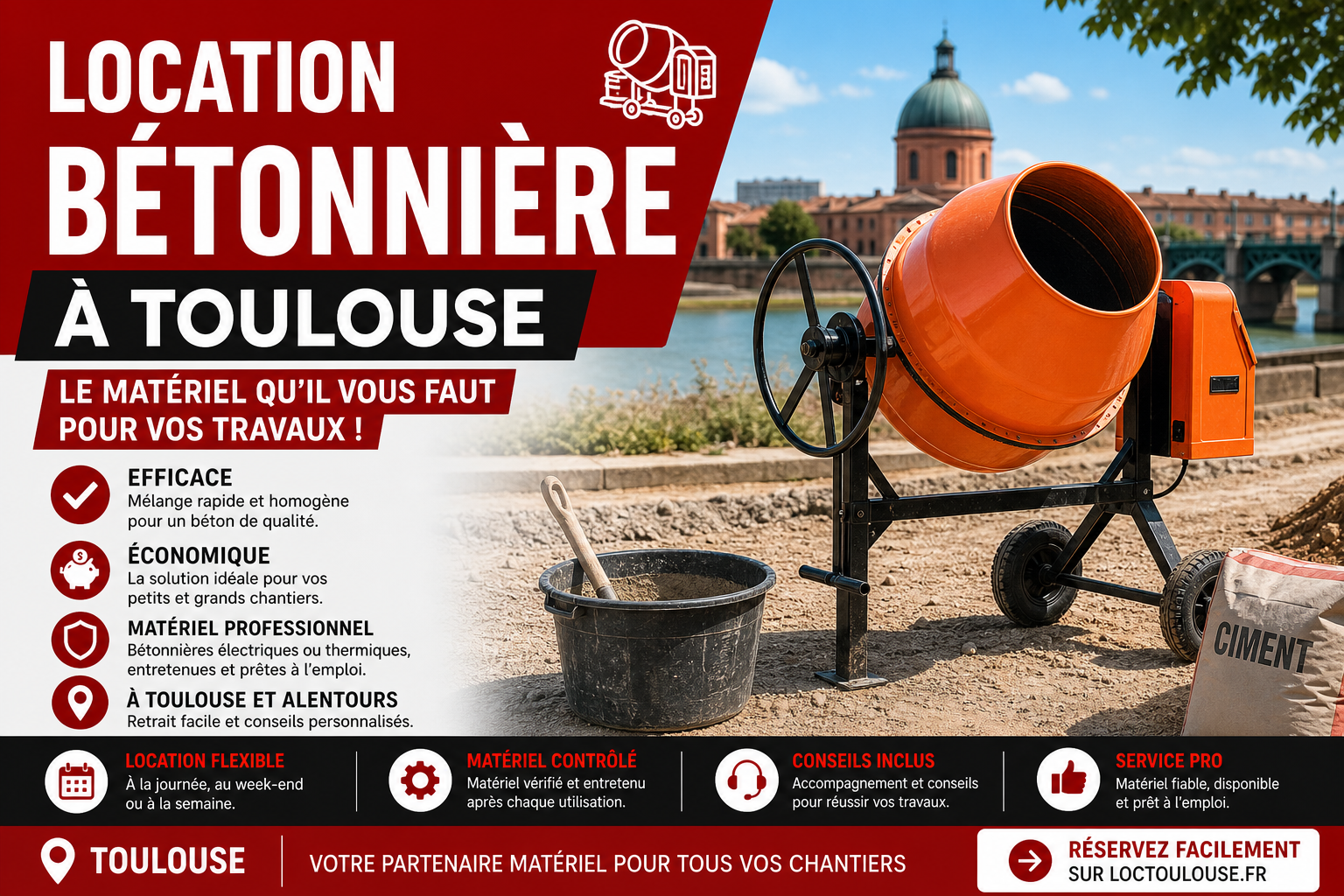 Location bétonnière Toulouse tarif : quel coût en 2026 ?