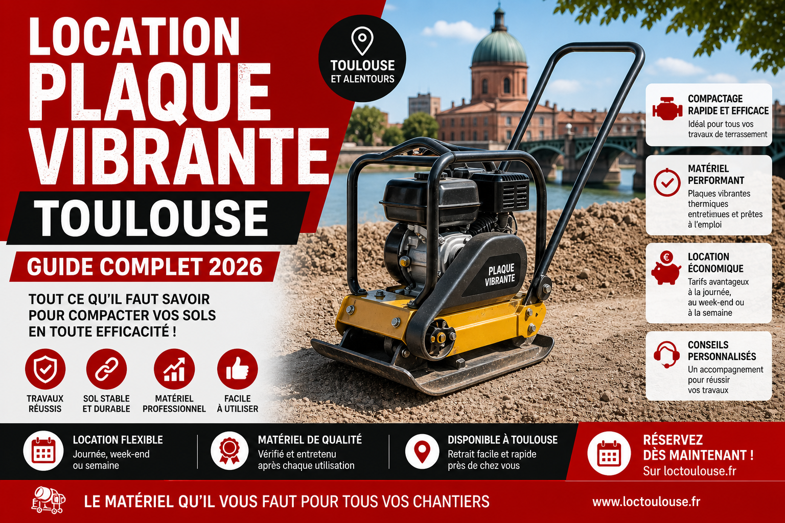 Location plaque vibrante Toulouse : guide complet 2026 pour compacter efficacement votre sol